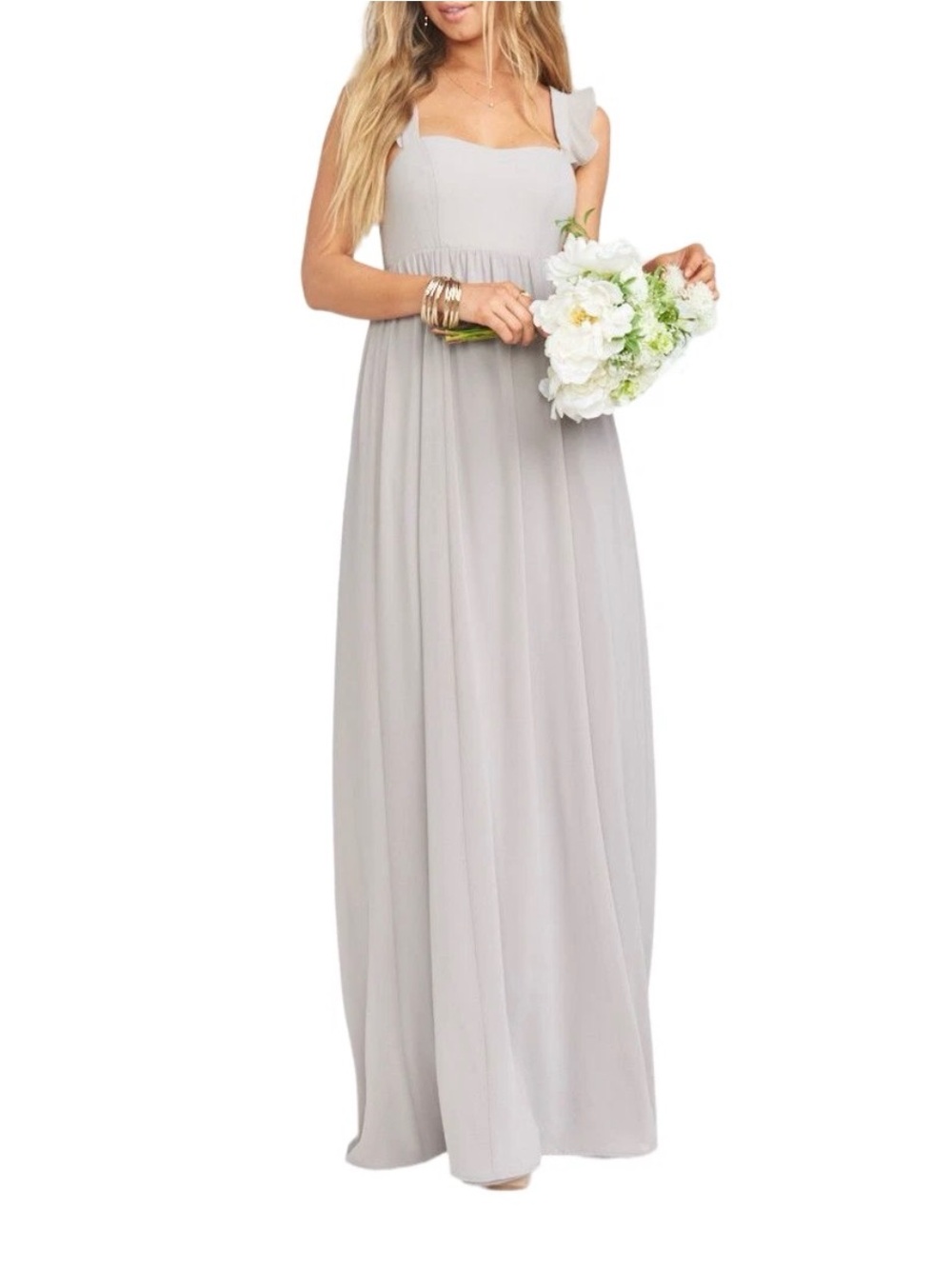 Show Me Your Mumu June Maxi Dress in Dove Grey Chiffon Size XL Long Gown New